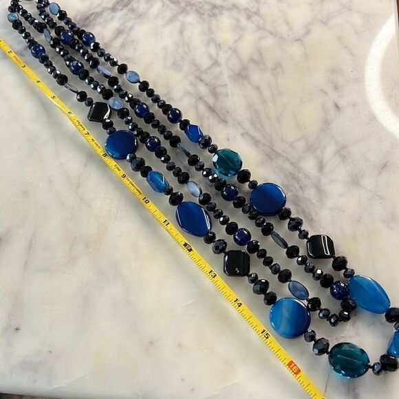 Navy blue beaded long rock necklace - Picture 7 of 10